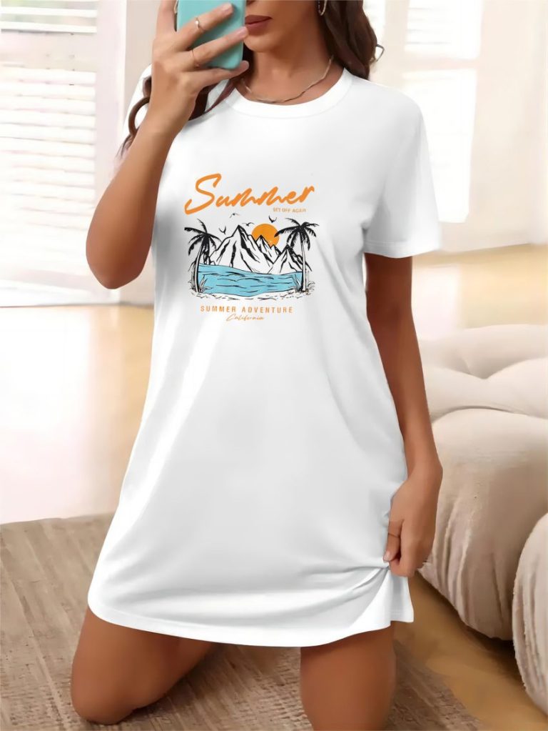 Orange Tropical Print V-Neck Tee