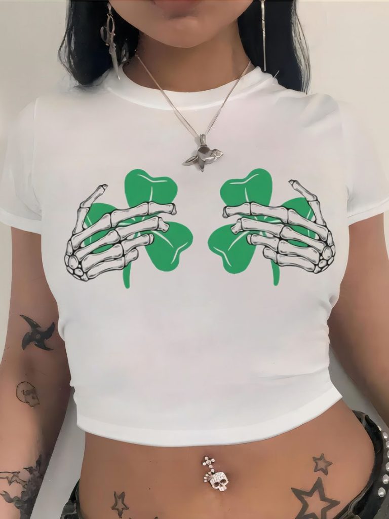 Green Heart Print Off-Shoulder Top