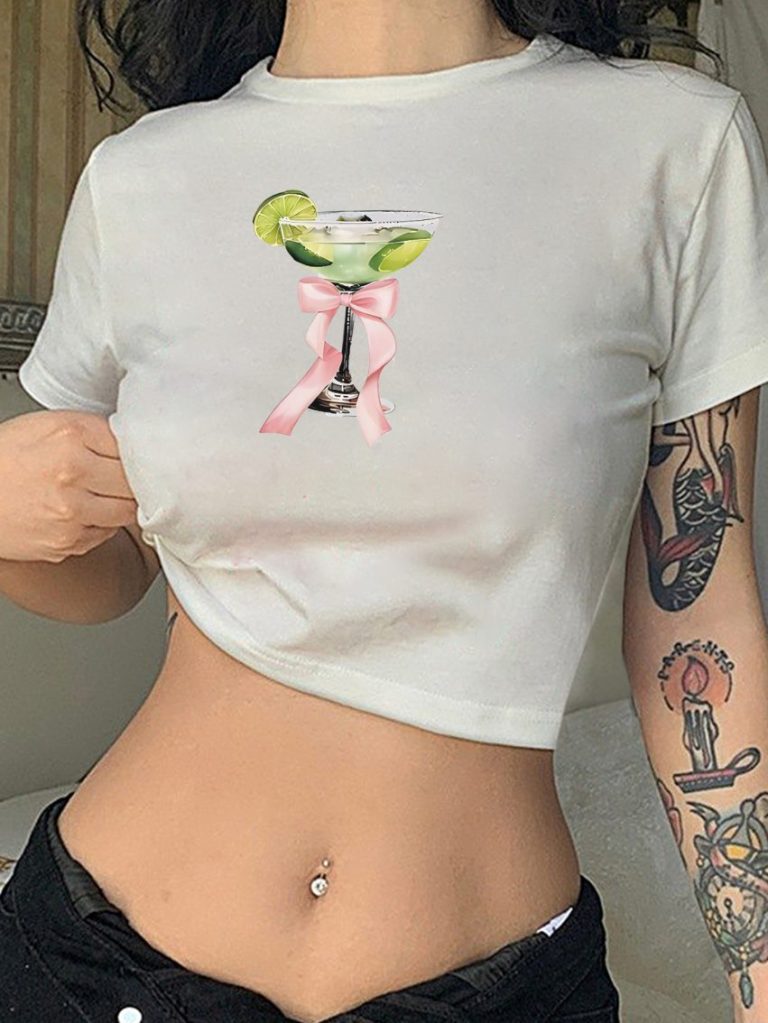 Green Cartoon Print Off-Shoulder Top