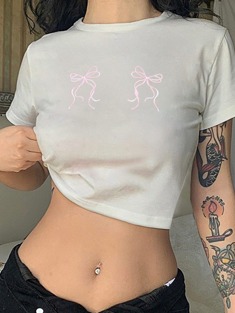 Pink Heart Print Off-Shoulder Top