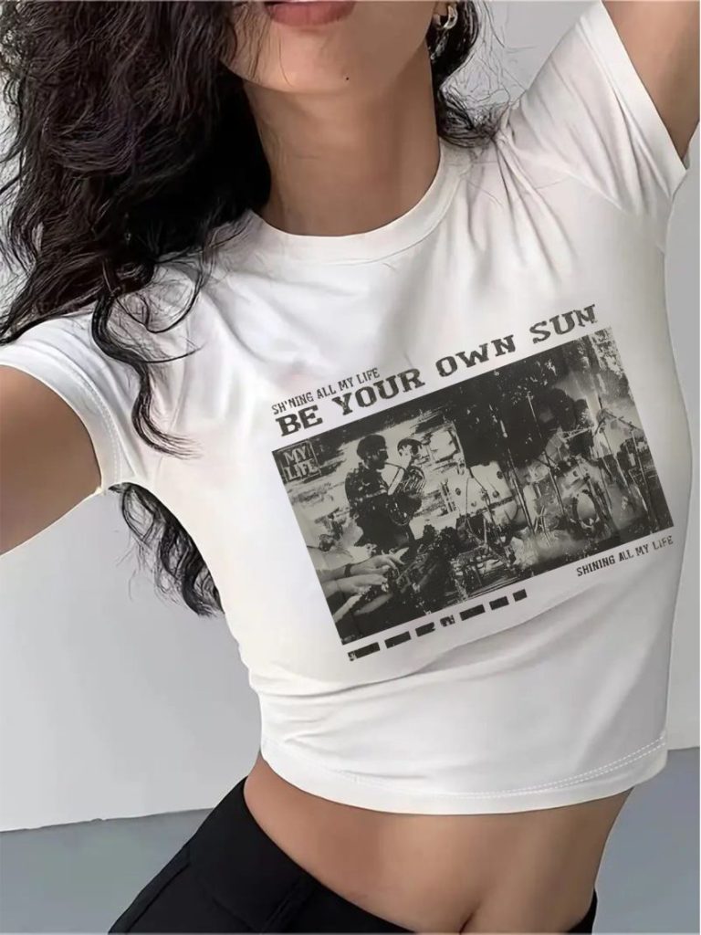 Gray Flag Print Off-Shoulder Top