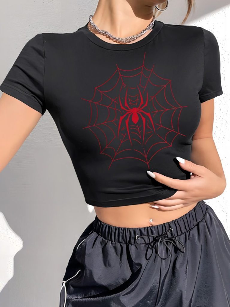 Red Butterfly Print Collared Tee