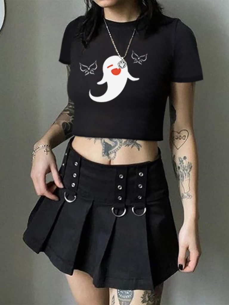 Skull Print Collared Tee
