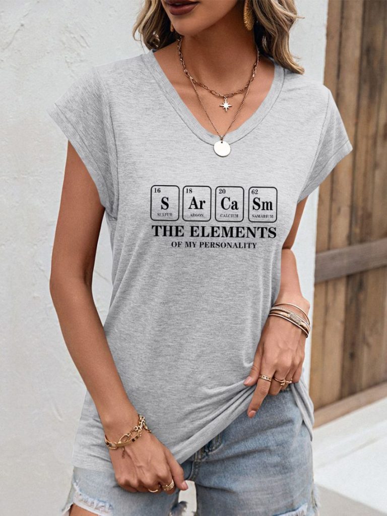 Gray Geometric Print V-Neck Tee