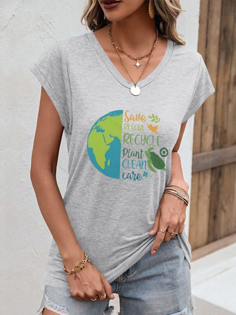 Green Tropical Print Crew Tee