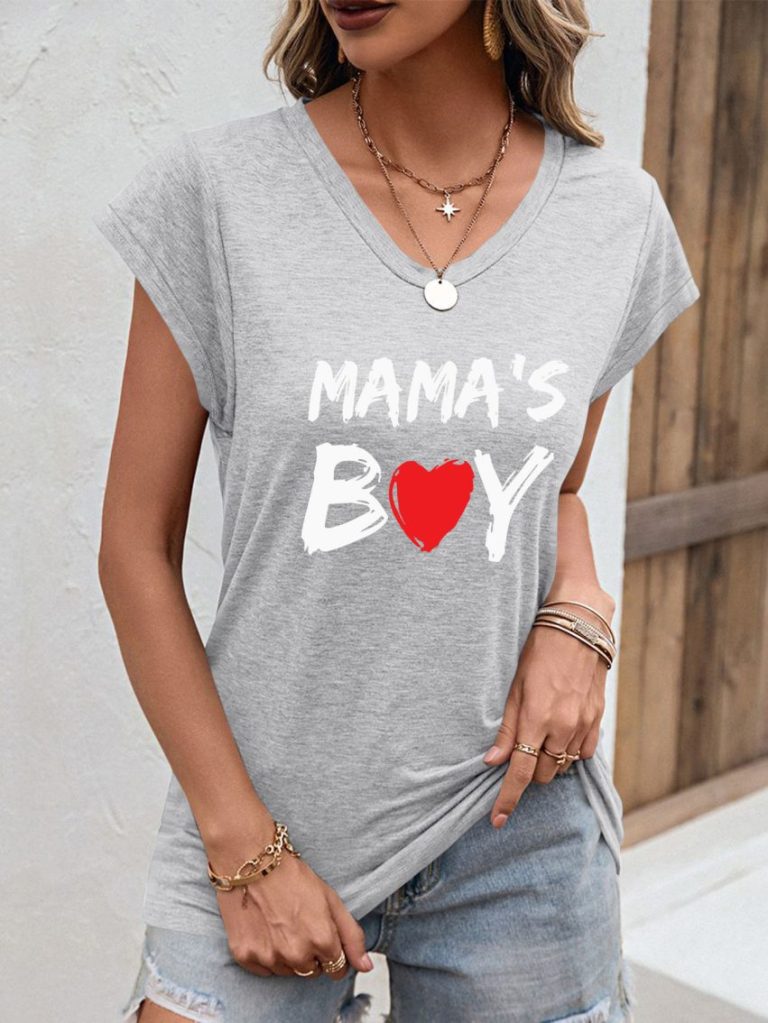 Gray Heart Print V-Neck Tee