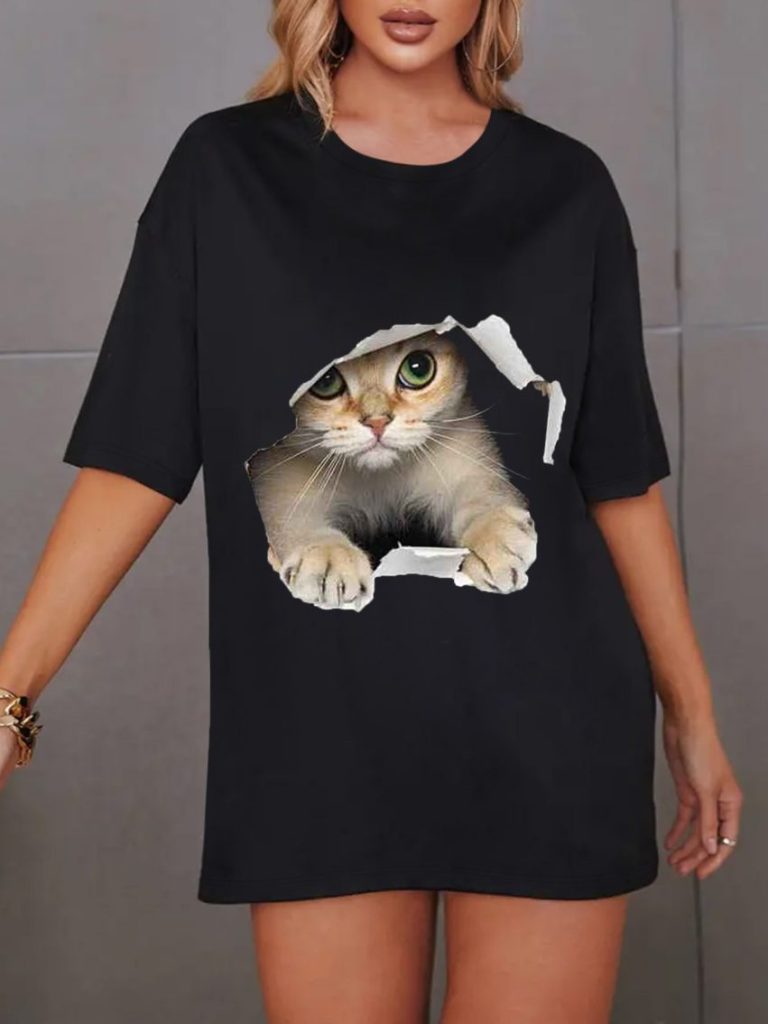 Black Cartoon Print Crew Tee