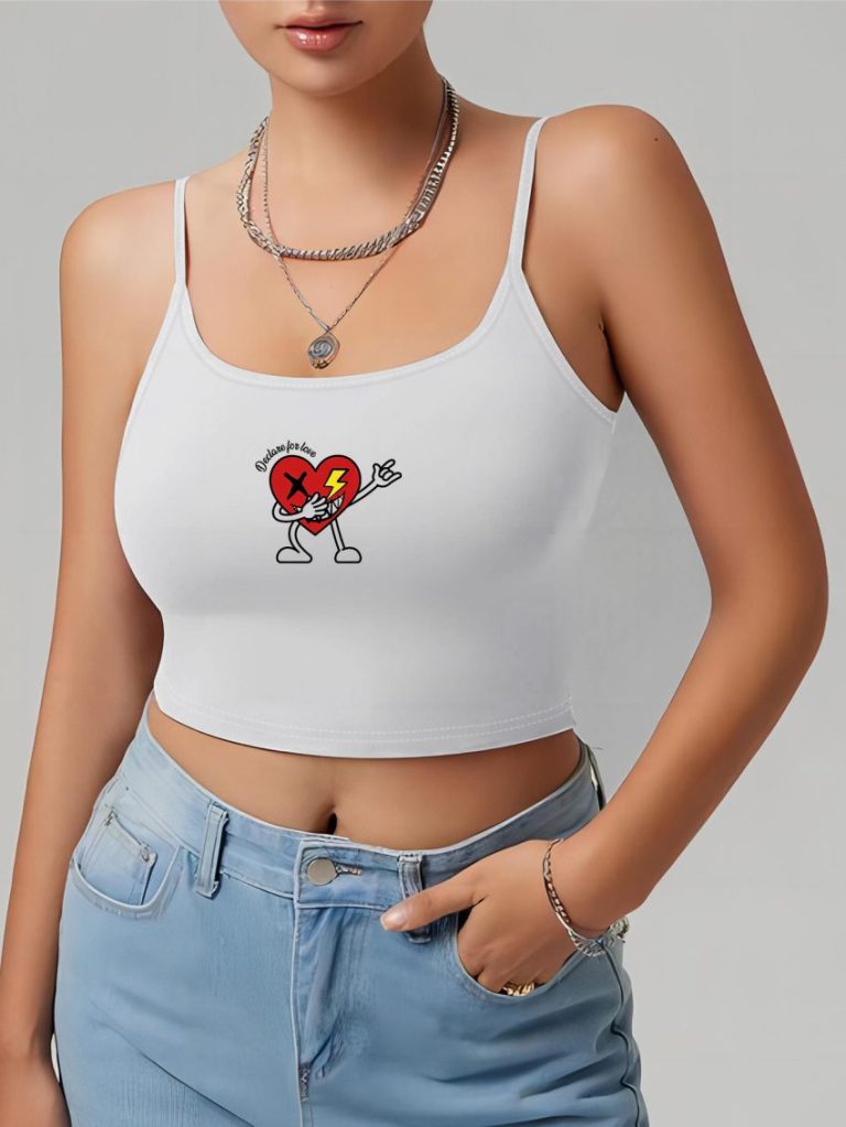 White Heart Print Off-Shoulder Top