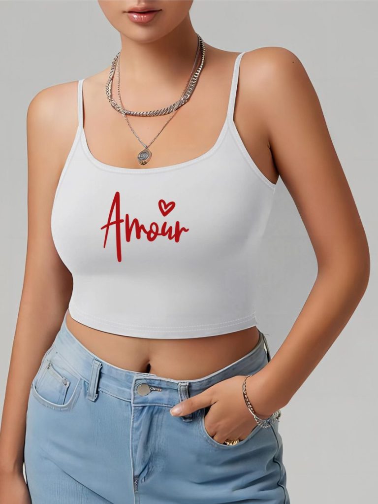 White Letter Print Sleeveless Top