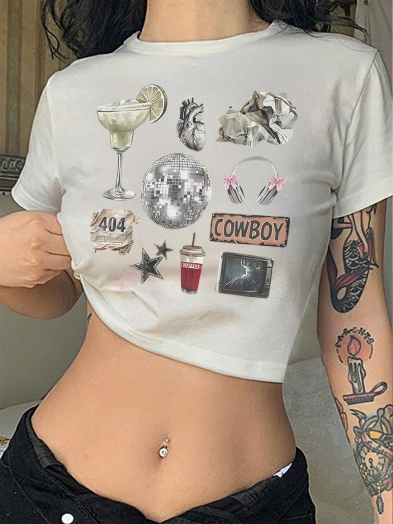 Beige Star Print Off-Shoulder Top