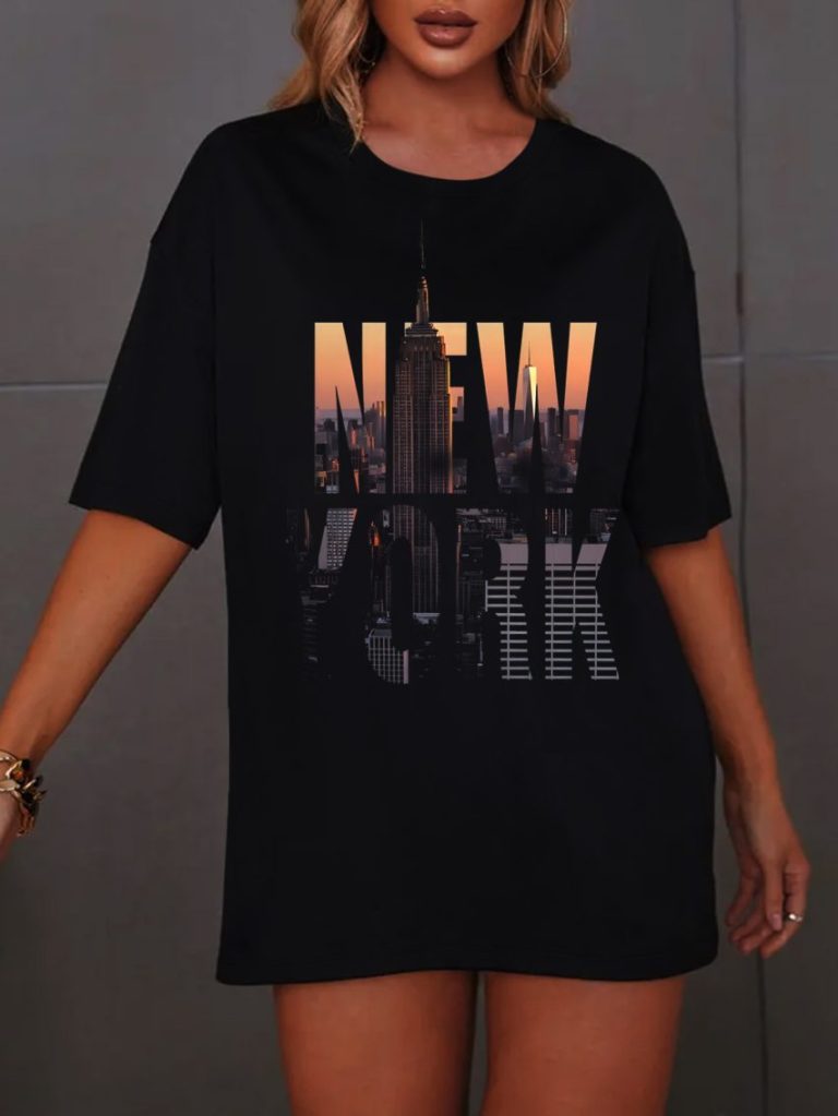 Black Letter Print Square Tee