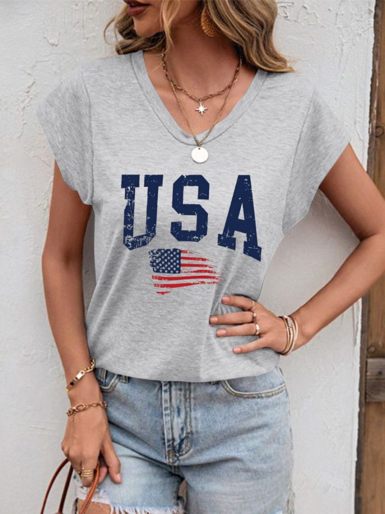 Flag Print V-Neck Tee