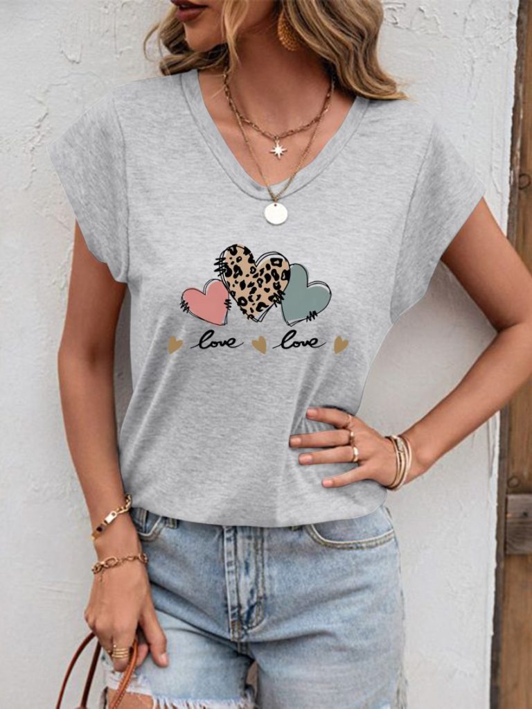 Beige Butterfly Print V-Neck Top