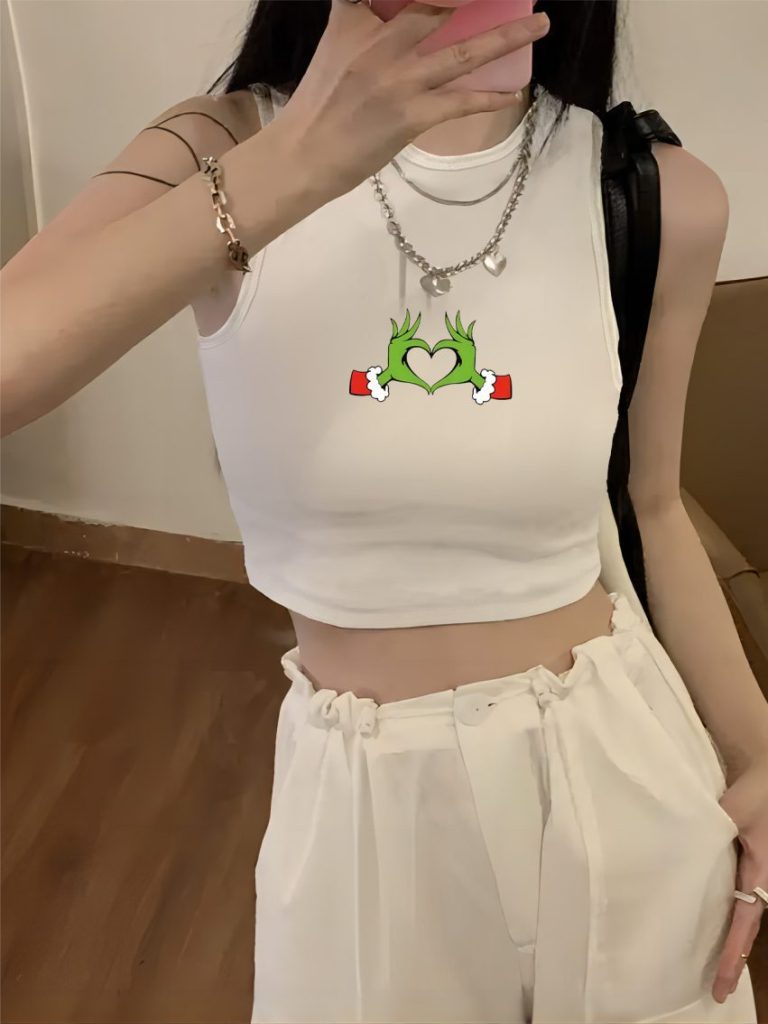 Green Smiley Print Off-Shoulder Top