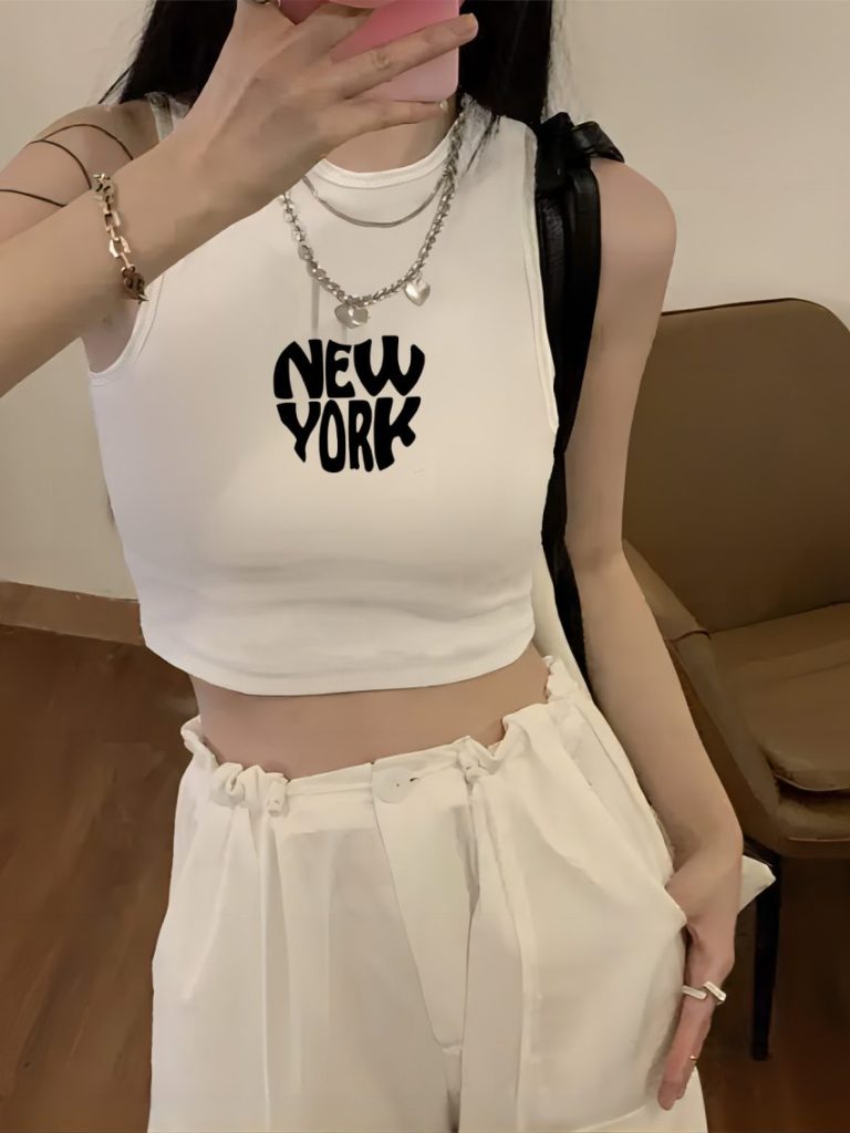 Beige Star Print Sleeveless Top