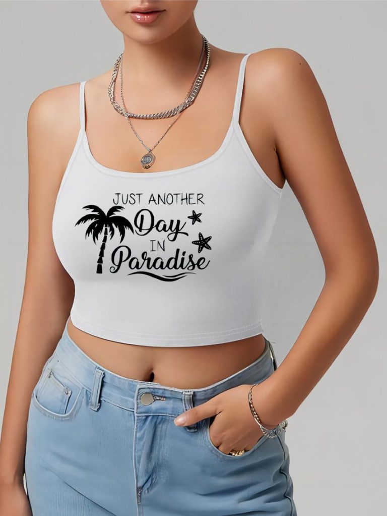 Black Tropical Print V-Neck Top