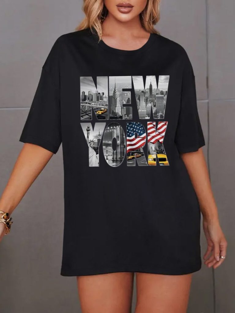 Black Flag Print V-Neck Tee