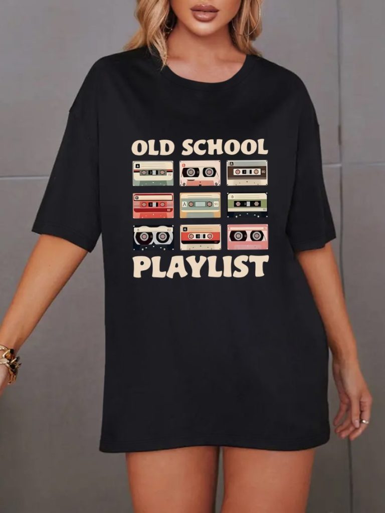 Red Music Print Square Tee