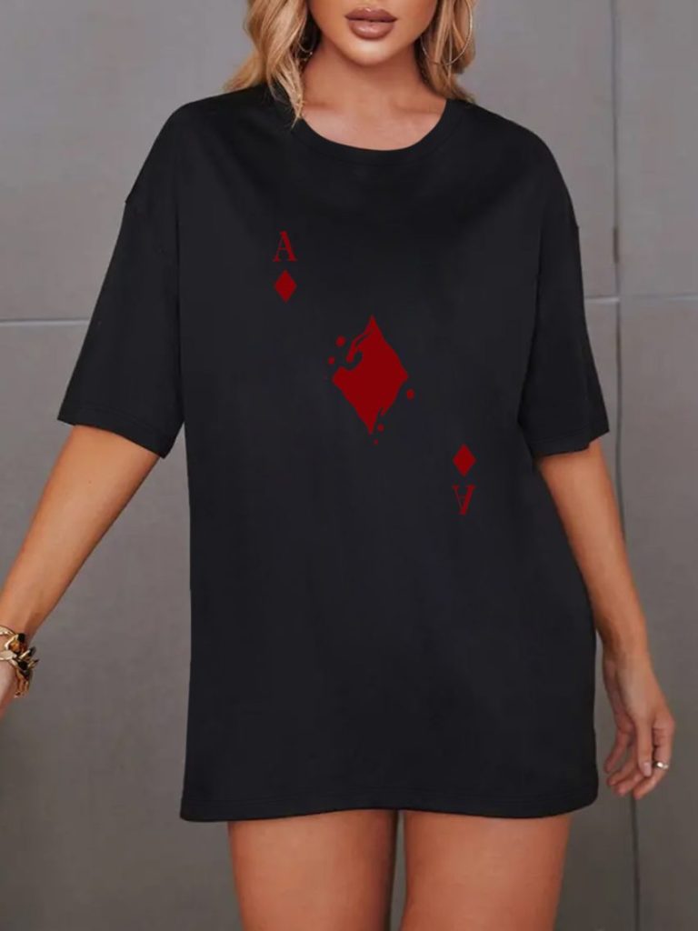 Black Geometric Print V-Neck Tee