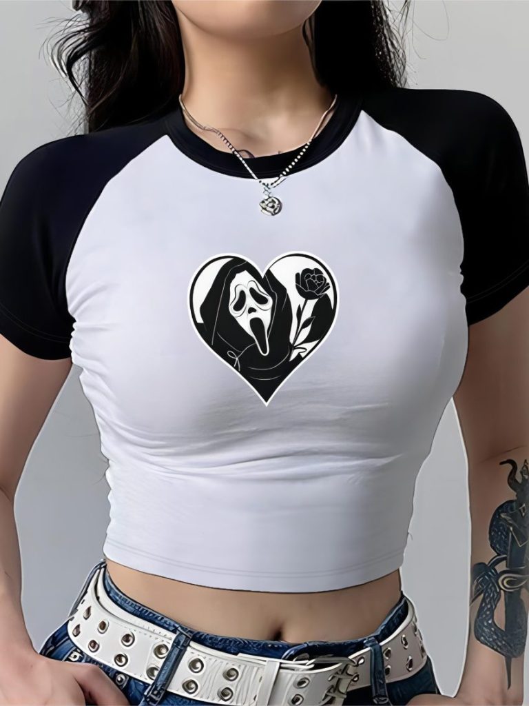 Skull Print V-Neck Tee