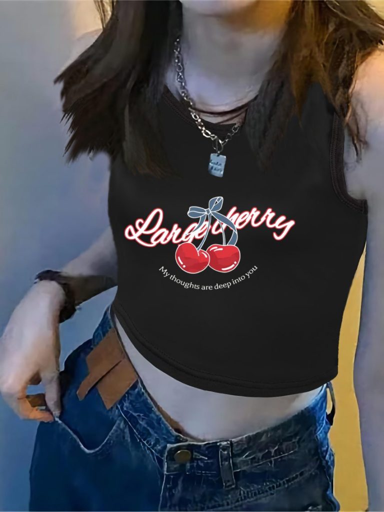 Red Heart Print Sleeveless Top