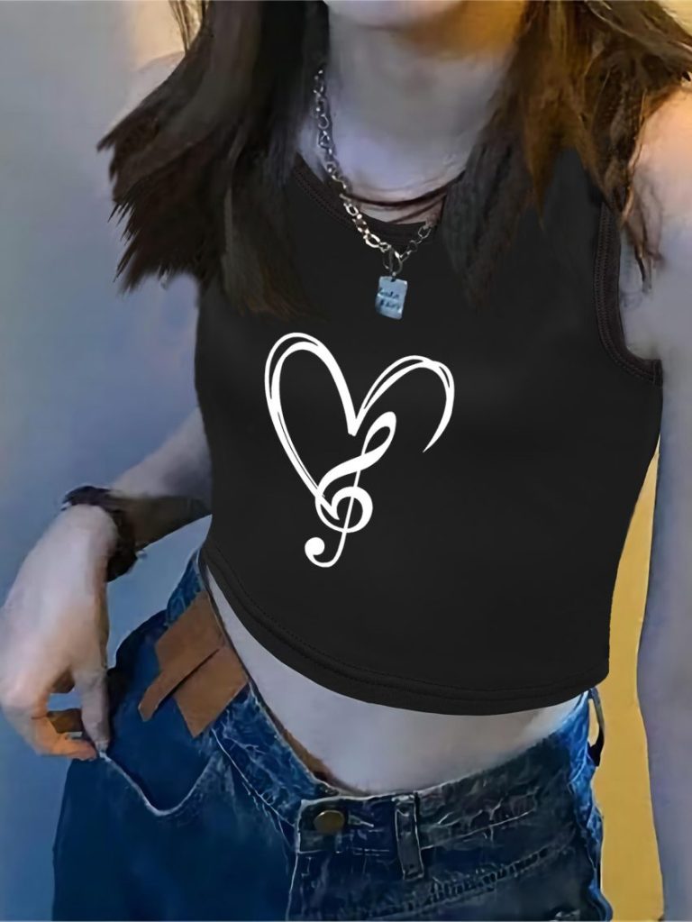 Black Heart Print Sleeveless Top