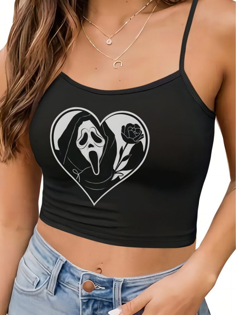 Black Heart Print Halter Top