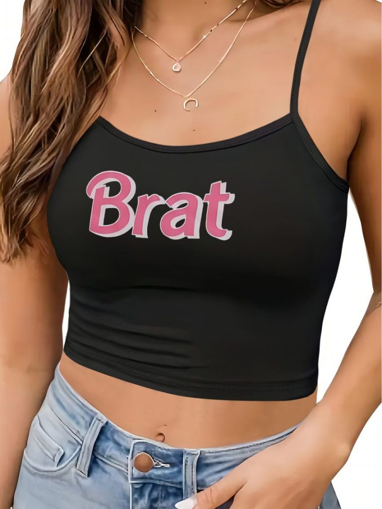 Pink Letter Print Halter Top