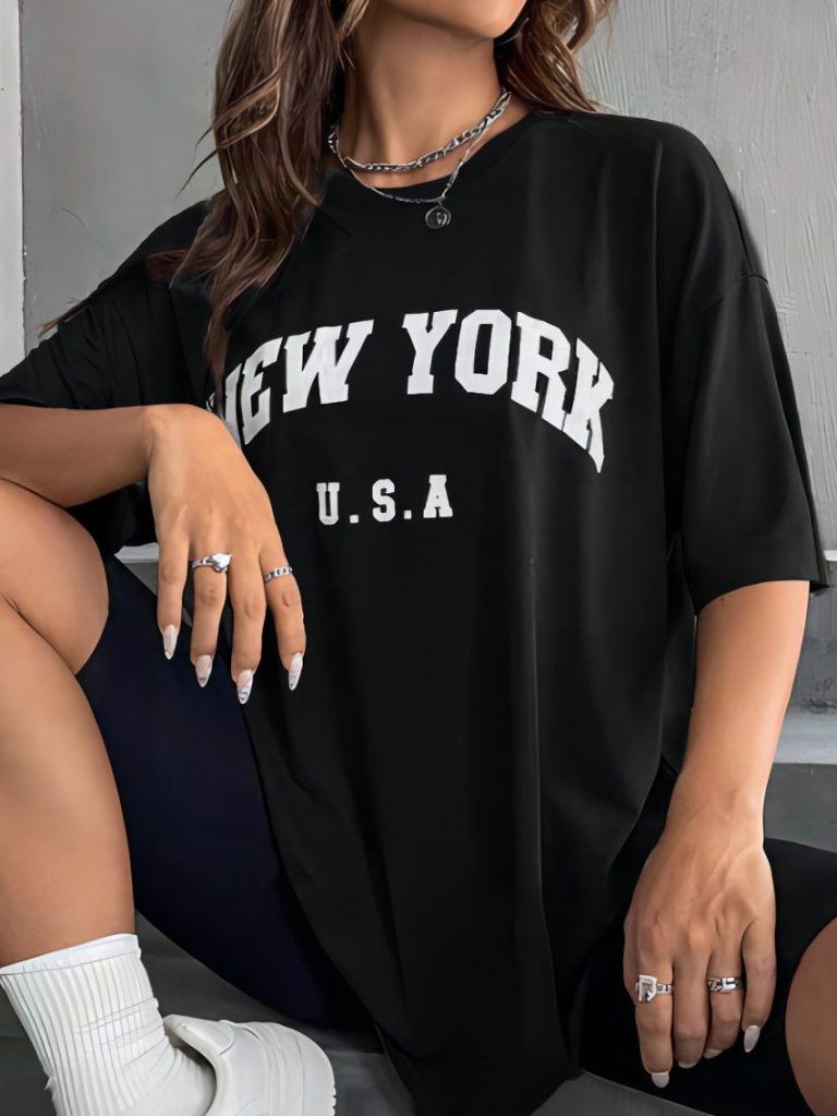Gray Flag Print V-Neck Tee