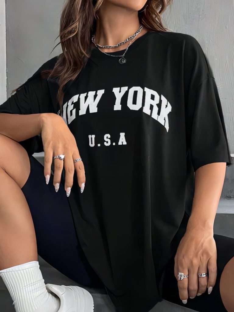 Gray Flag Print V-Neck Tee