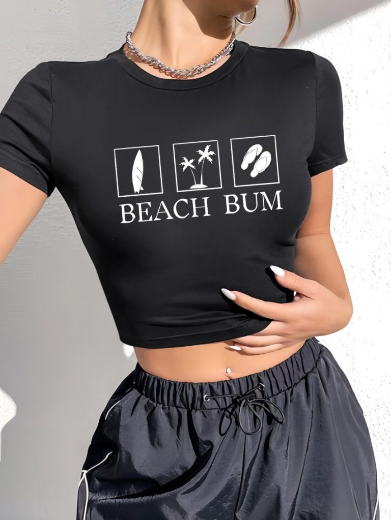 Black Tropical Print Tee