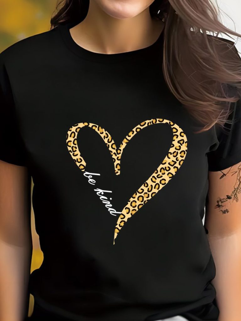 Yellow Heart Print V-Neck Tee
