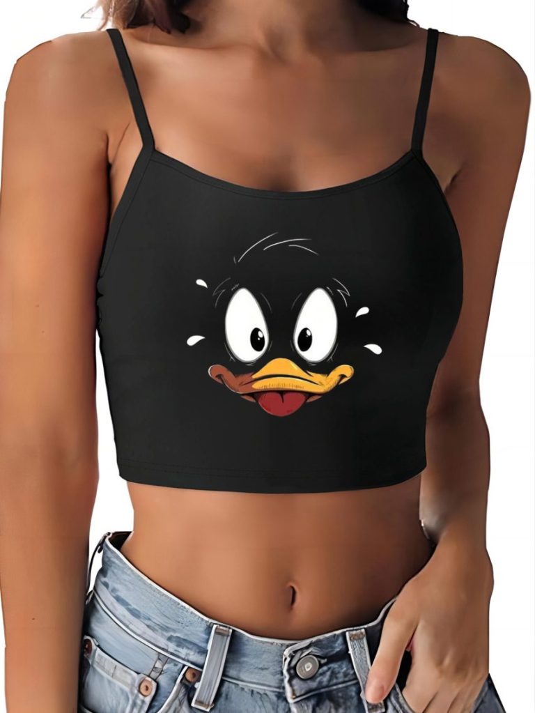 Black Cartoon Print Sleeveless Top