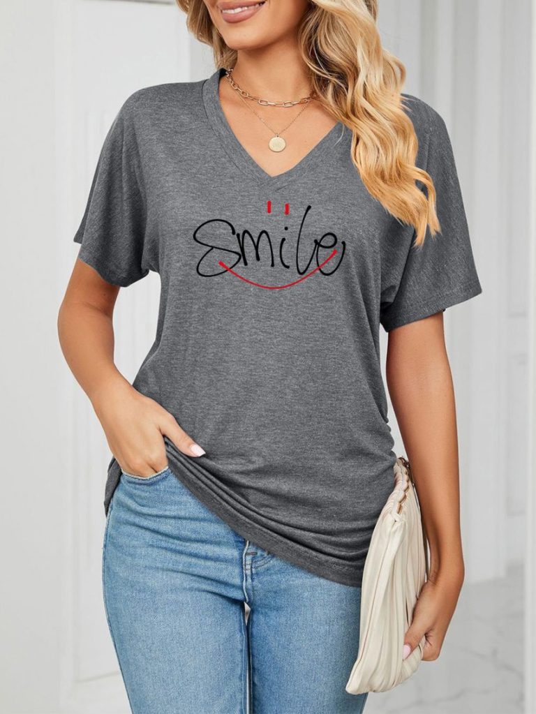 Gray Smiley Print Tee
