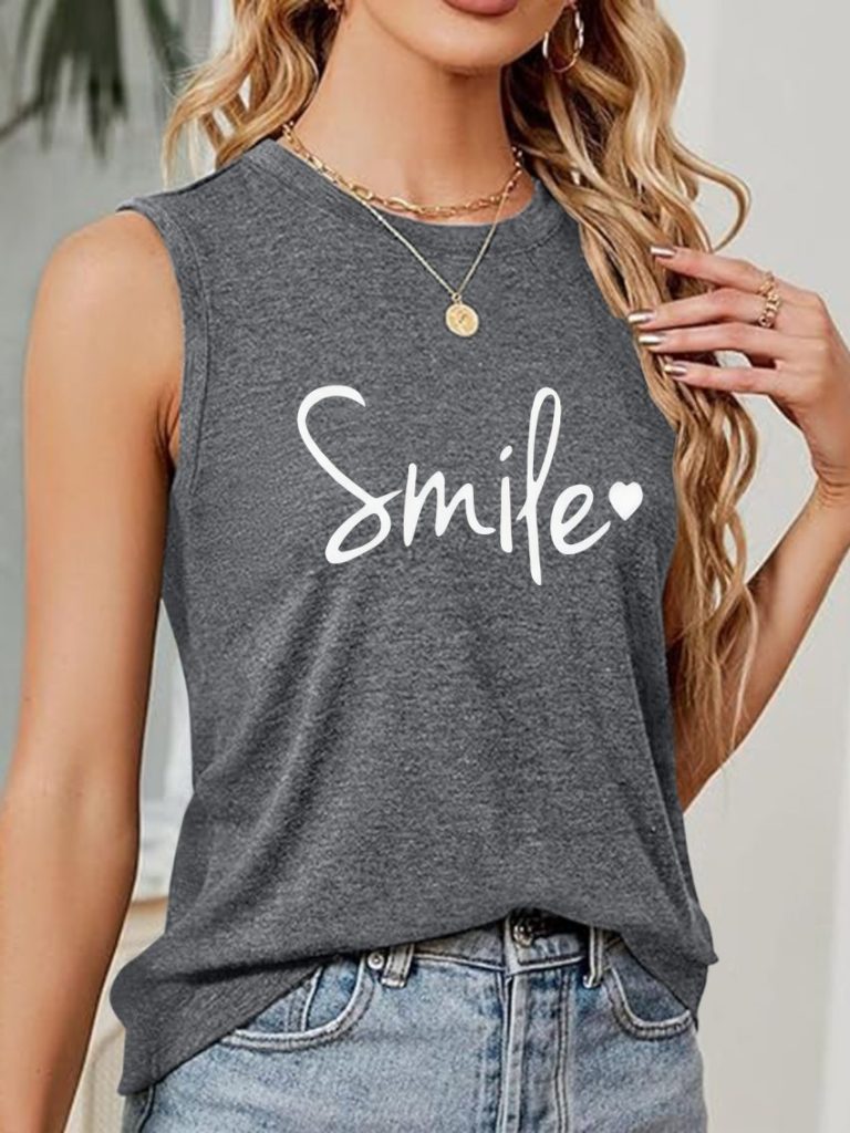 Smiley Print V-Neck Top