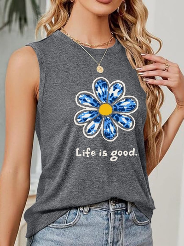 Blue Butterfly Print Sleeveless Top