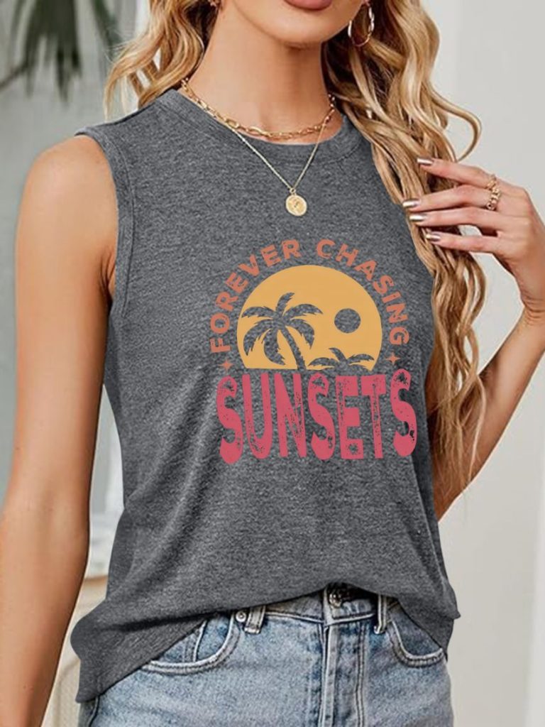 Black Tropical Print Sleeveless Top