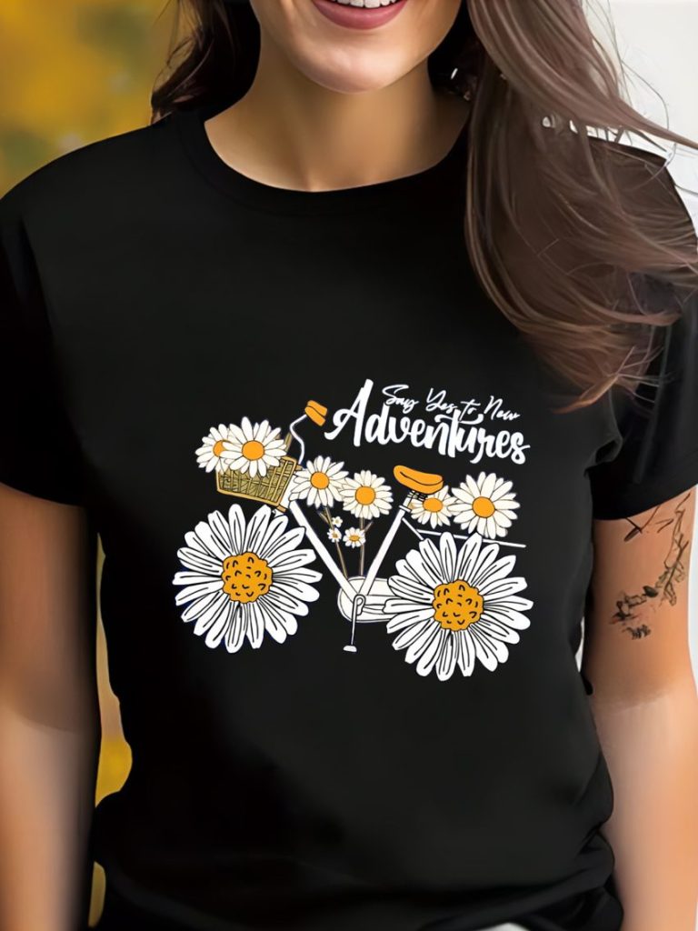 Yellow Music Print V-Neck Tee