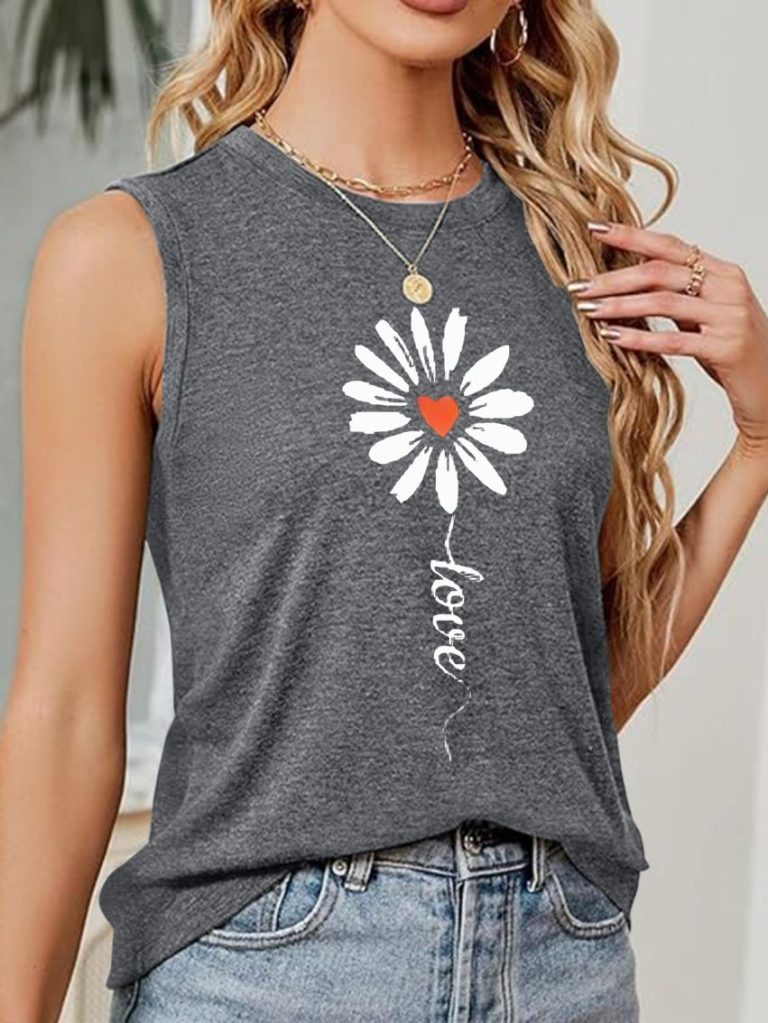 Gray Floral Print Tee