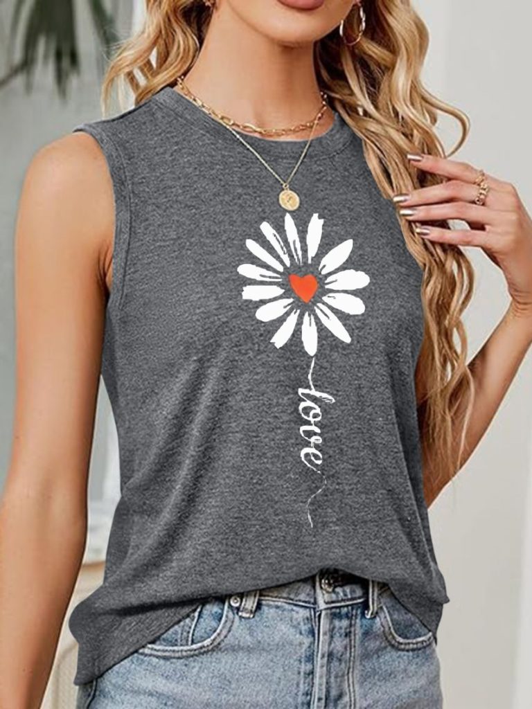 Gray Floral Print Tee