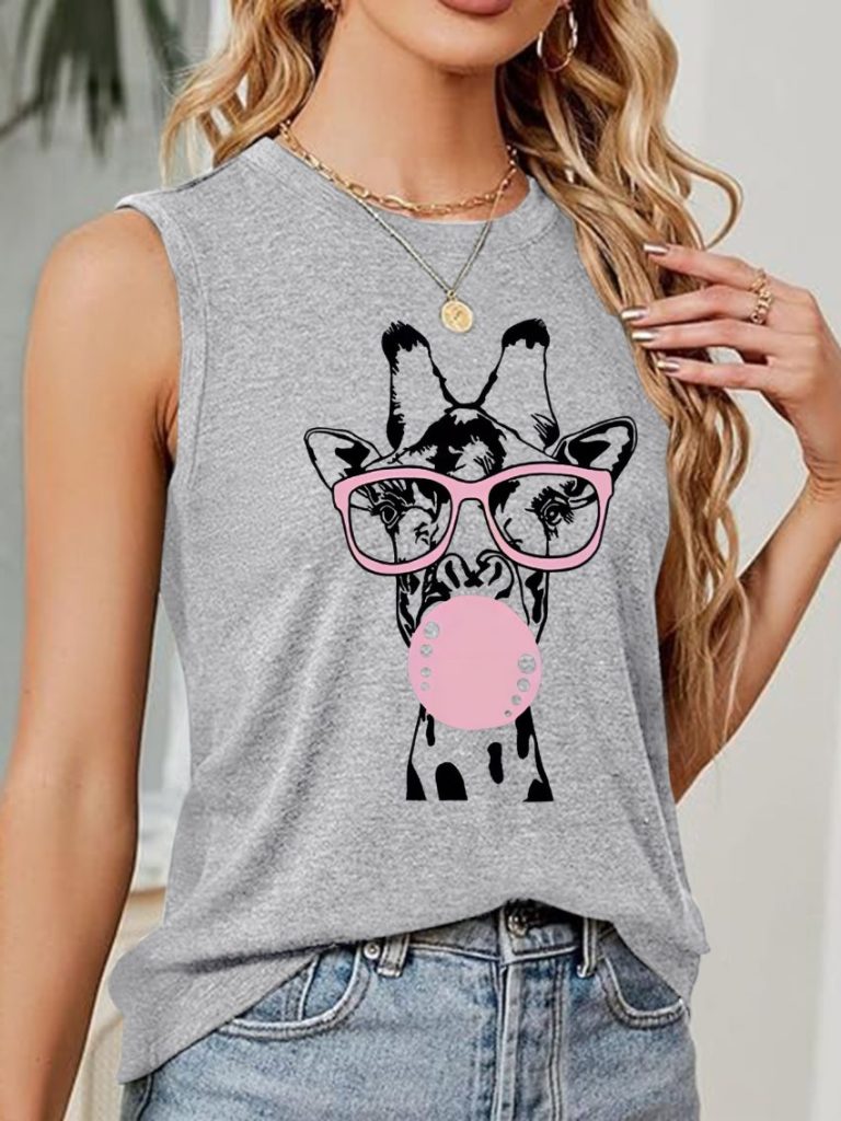 Pink Cartoon Print Sleeveless Top