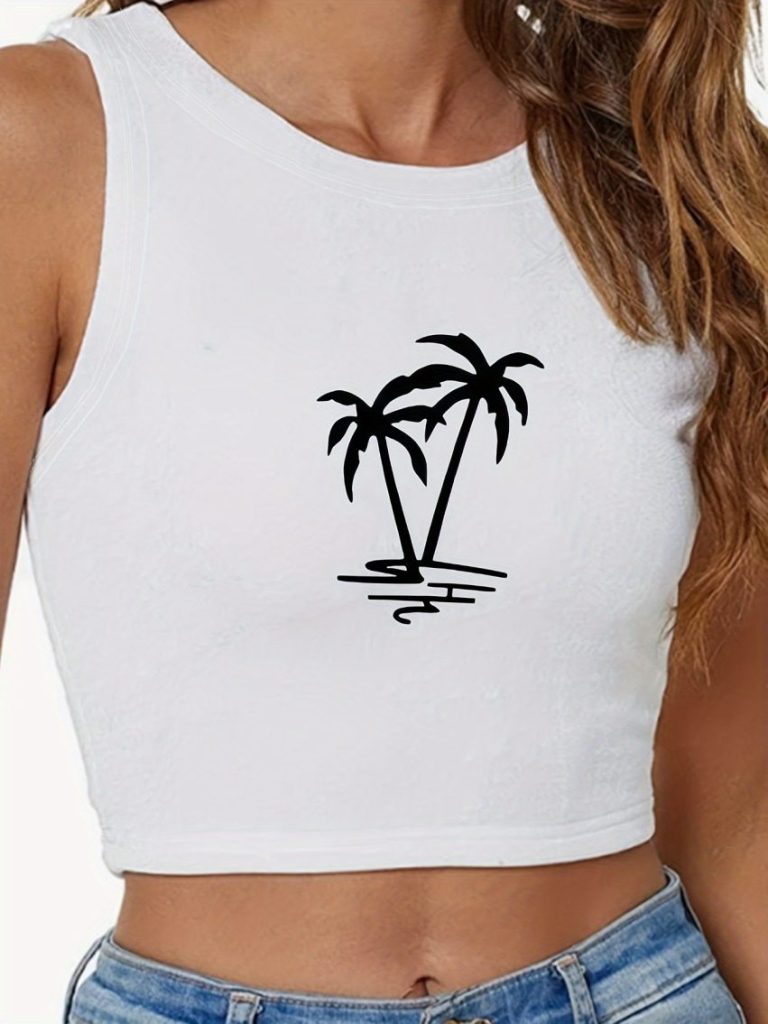 White Tropical Print Halter Top