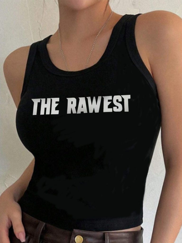 Brown Letter Print V-Neck Tee