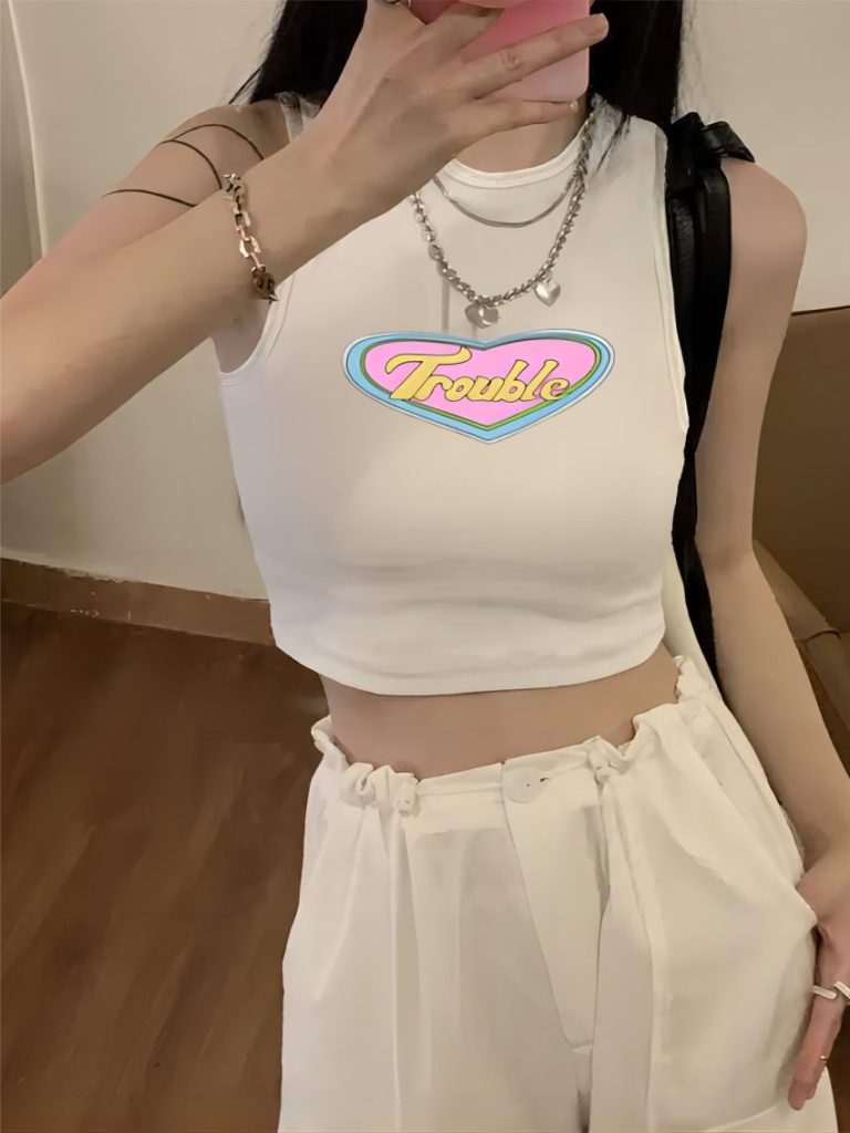 Heart Print Cap Sleeve Tee