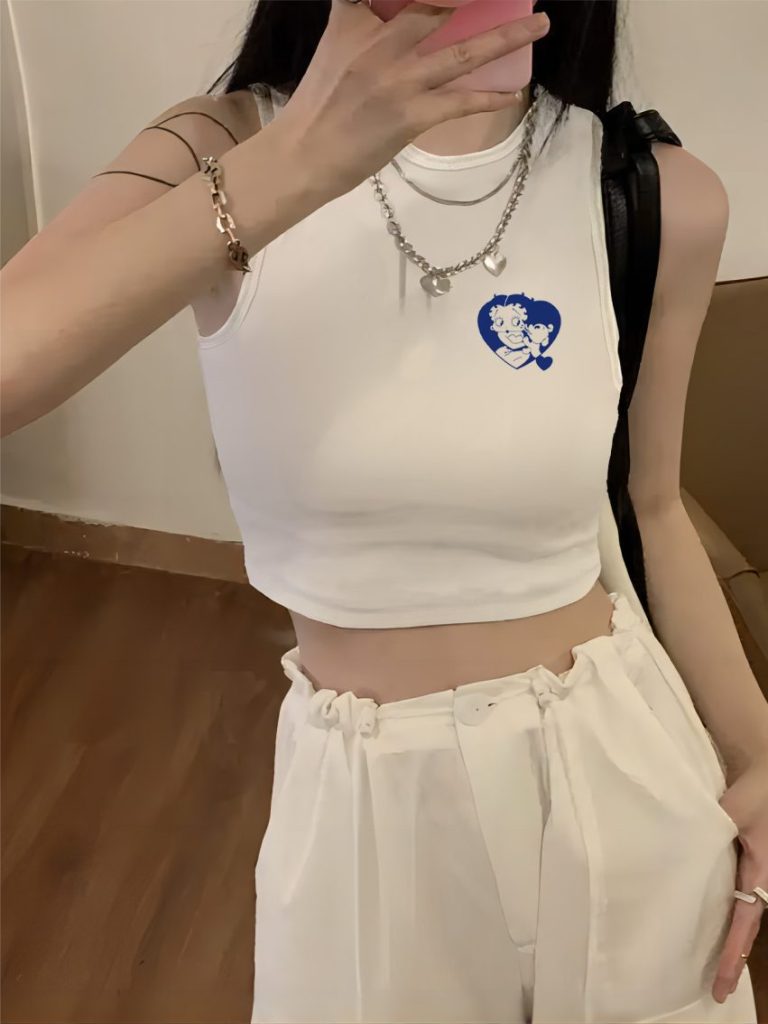 White Smiley Print Off-Shoulder Top