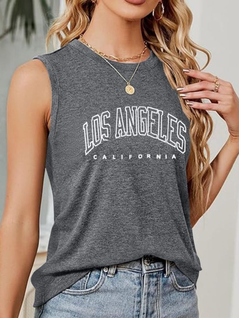 Gray Letter Print Sleeveless Top