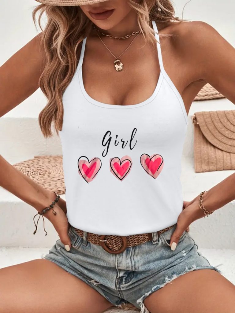 Pink Heart Print Off-Shoulder Top