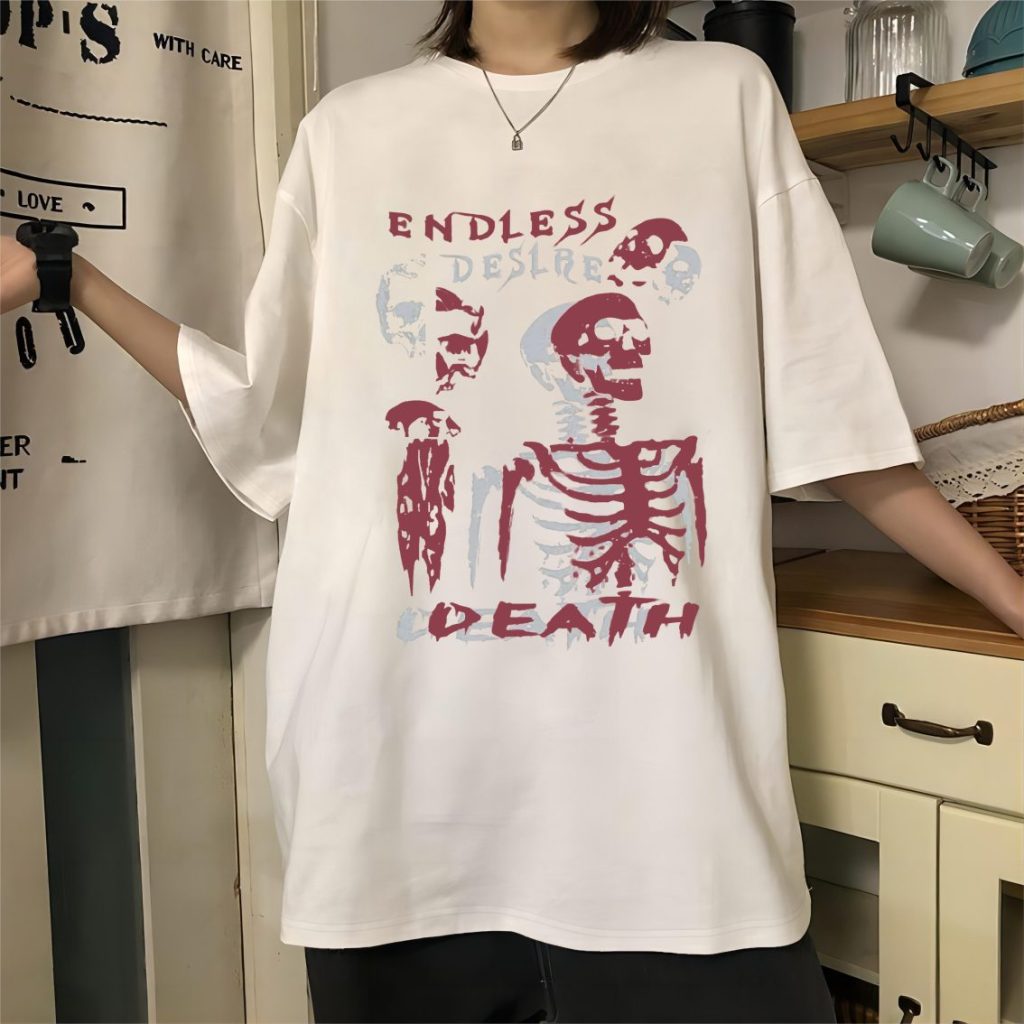 White Skull Print Crew Tee