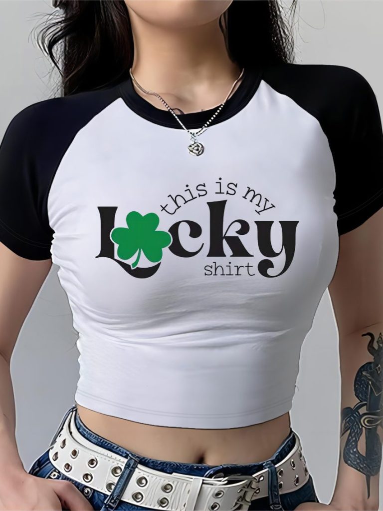 Green Star Print V-Neck Tee
