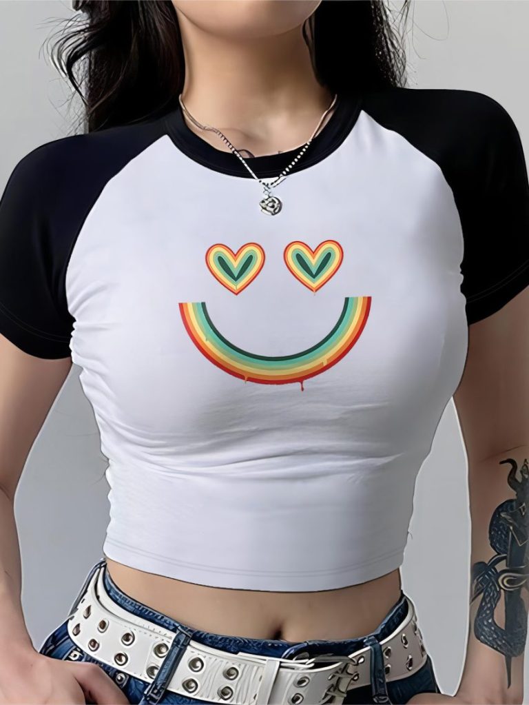 Gray Rainbow Print Collared Tee